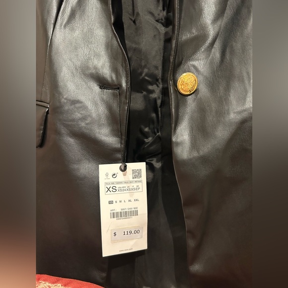 Zara Black Faux Leather Blazer Jacket - Picture 8 of 9
